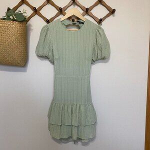 Lulu’s Got the Frills Sage Green Lace-Up Puff Sleeve Mini Dress